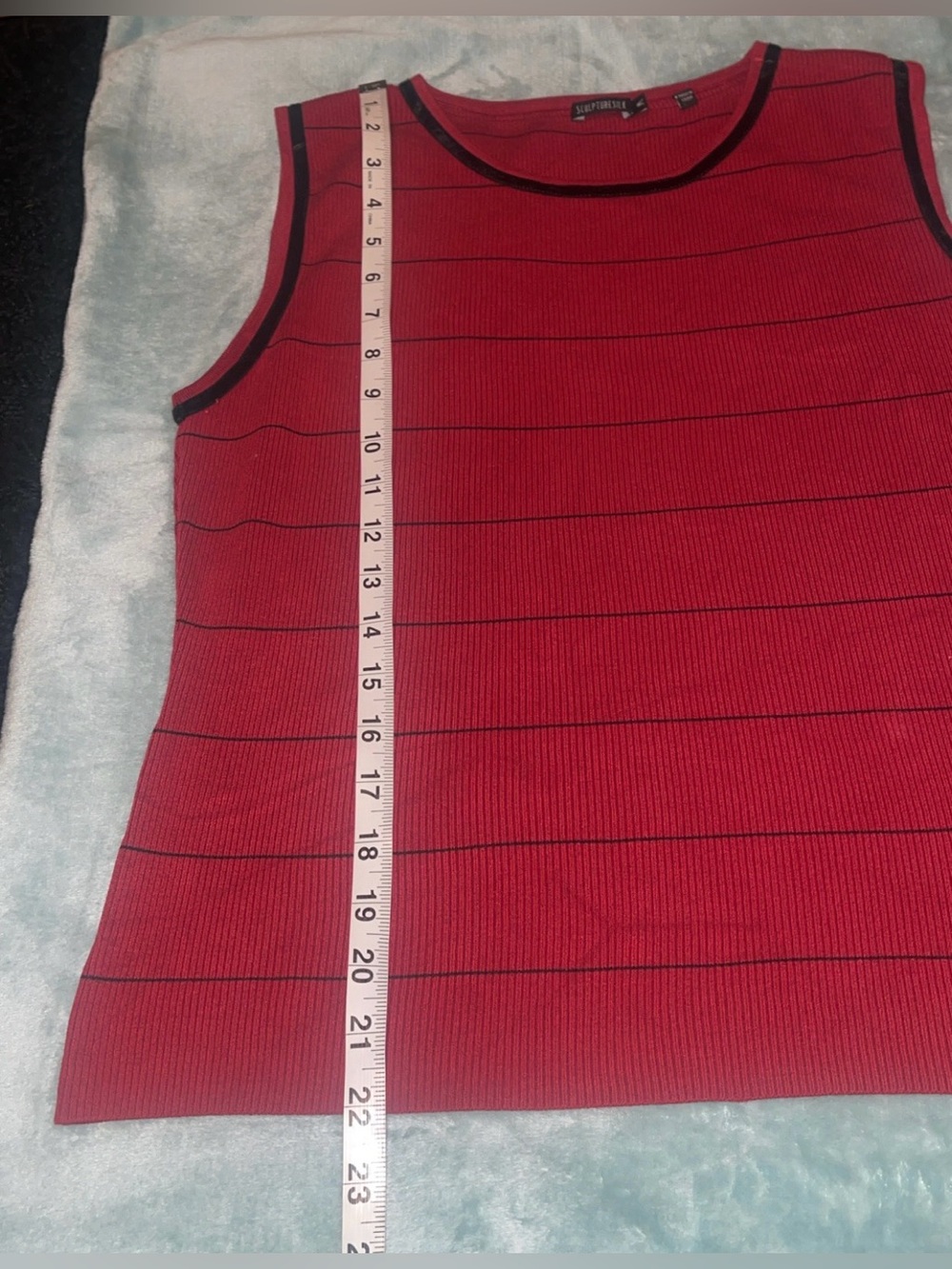 SculptureSilk Red & Black Striped Silk Blend Ribbed Tank Top Medium - Picture 5 of 6